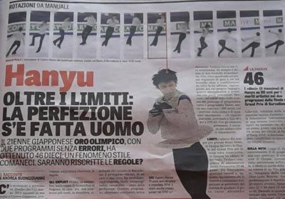 La Gazetta dello Sport紙より「羽生、限界を越えて：『完璧』が人間になった」